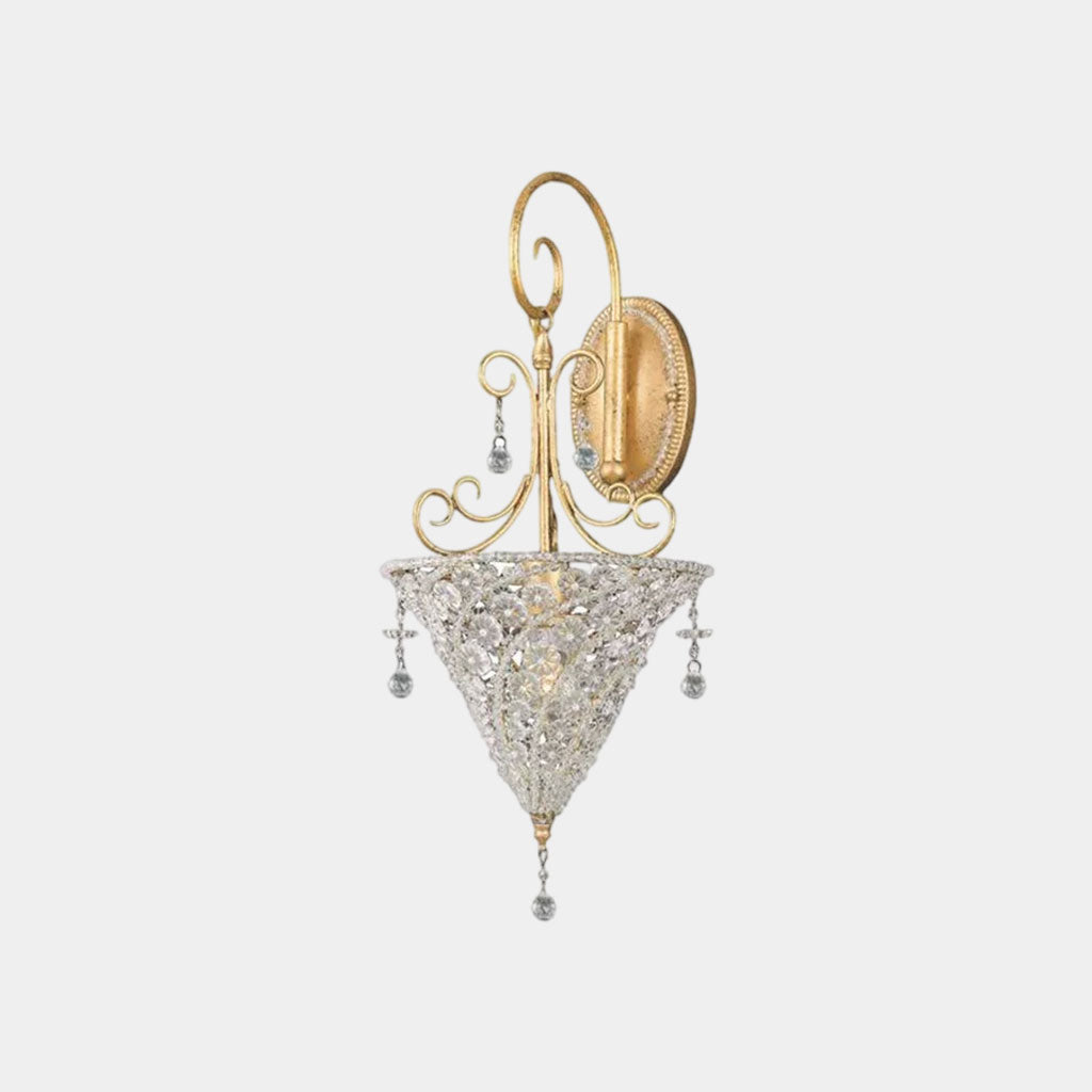 Wall Sconce Lighting French Mid Century Brass Crystal Cone