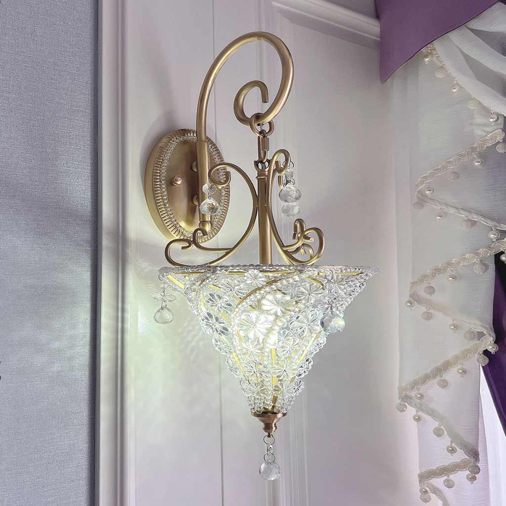 Wall Sconce Lighting French Mid Century Brass Crystal Room