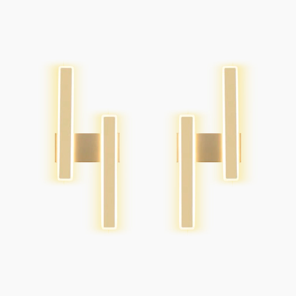 Wall Sconce Linear Double Light LED Bar Gold Pair