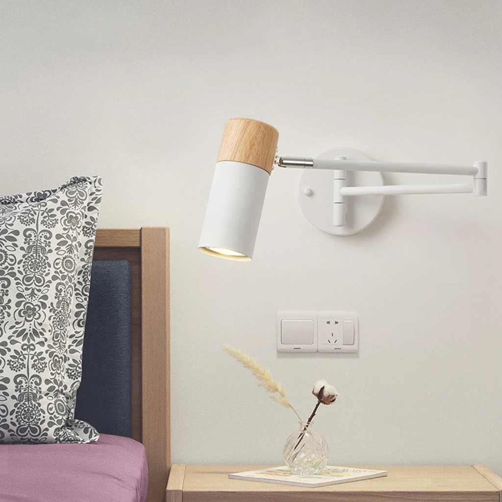 Wall Sconce Spotlight Nordic Wood Adjustable Swing Arm LED Bedroom