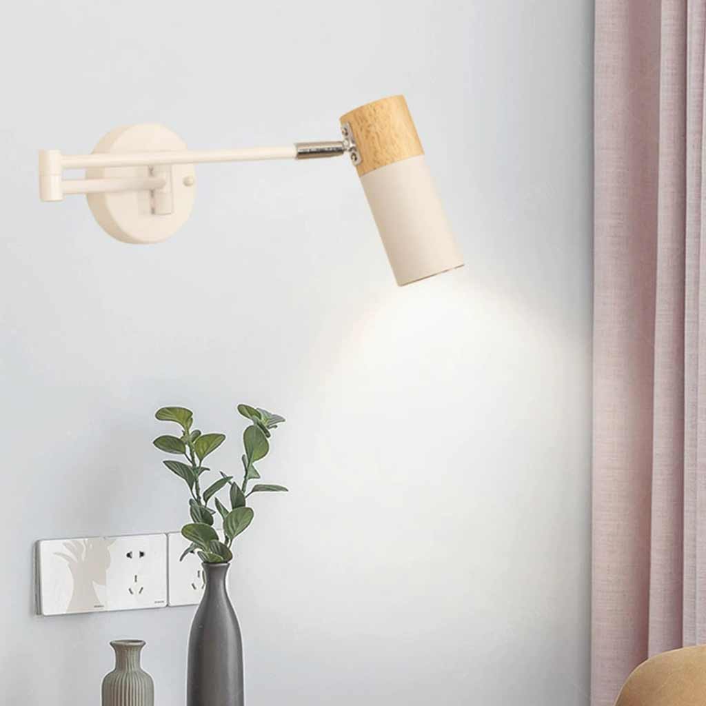 Wall Sconce Spotlight Nordic Wood Adjustable Swing Arm LED Room