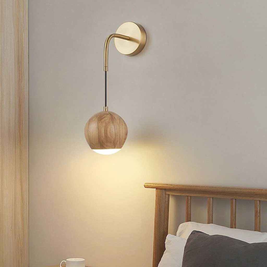 Wall Sconce Wooden Globe LED Hanging Log Color Bedroom