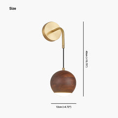 Wall Sconce Wooden Globe LED Hanging Walnut Color Size