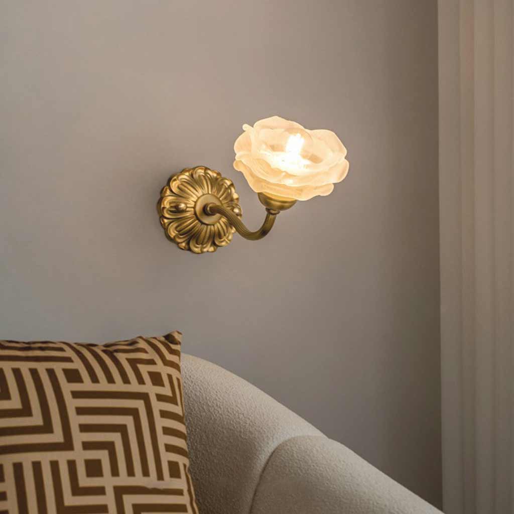 Wall Sconce Light Vintage Brass White Glass Flower Living Room