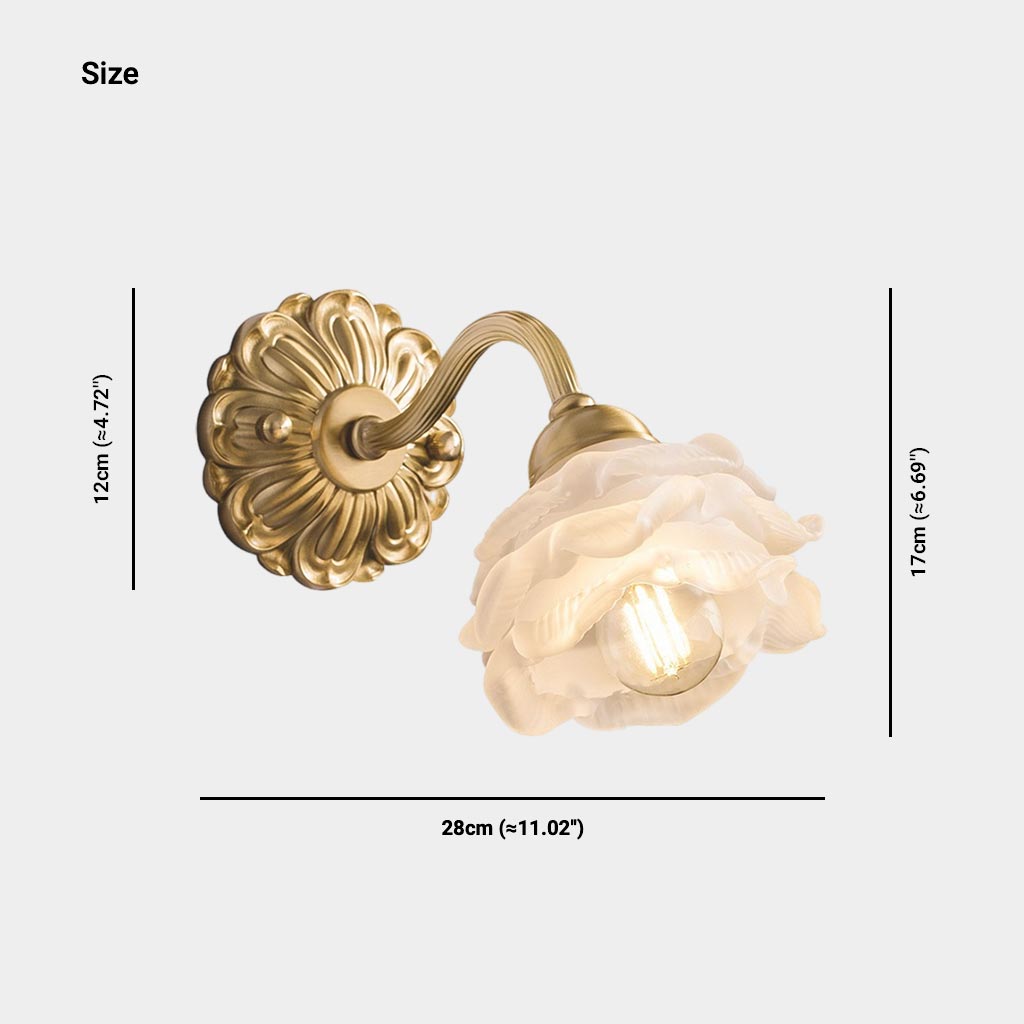 Wall Sconce Light Vintage Brass White Glass Flower Size