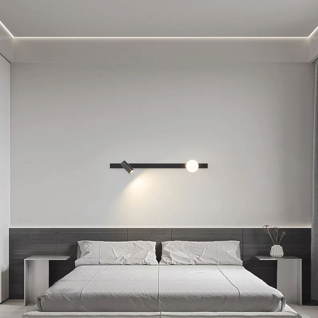 Wall Light Spotlight Unique Linear with Glass Ball Black Bedroom