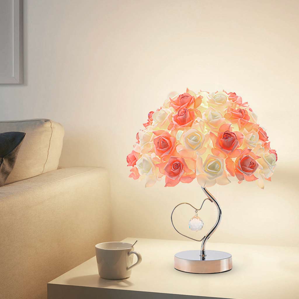 Artistic Rose Floral Crystal Heart Table Lamp Living Room